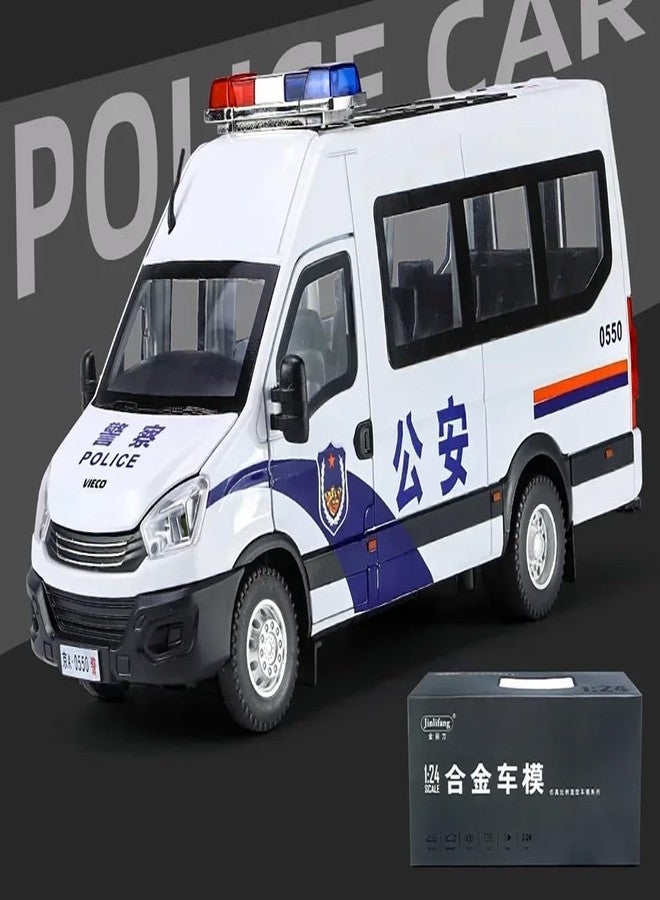 KENIRY1:24 Scale Exclusive Alloy Metal Pull Back Die-cast Car Model with Sound Light Mini Auto Toy for Kids Metal Model Toy Car with Sound and Light (1.24 -Scale Police Van-White) - Image 2